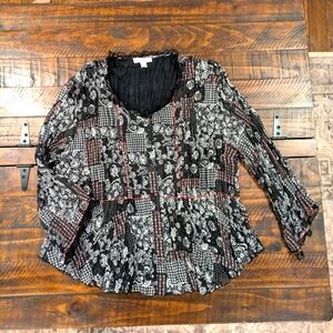 COLDWATER CREEK Crinkle Ruffle Trim Button-Up Blouse Size XL Petite